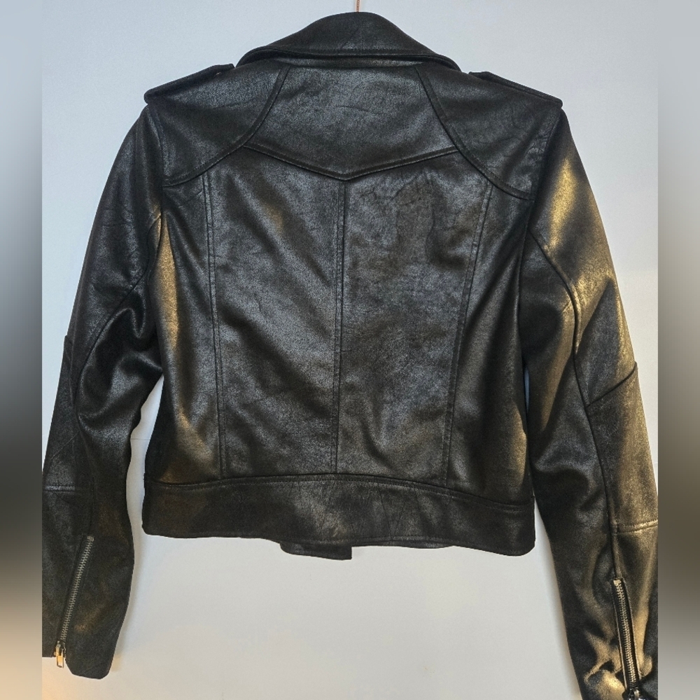 Antropologie,Cupcakes & Cashmere Classic Black Leather (Polyester) Jacket.Size S - Picture 8 of 9